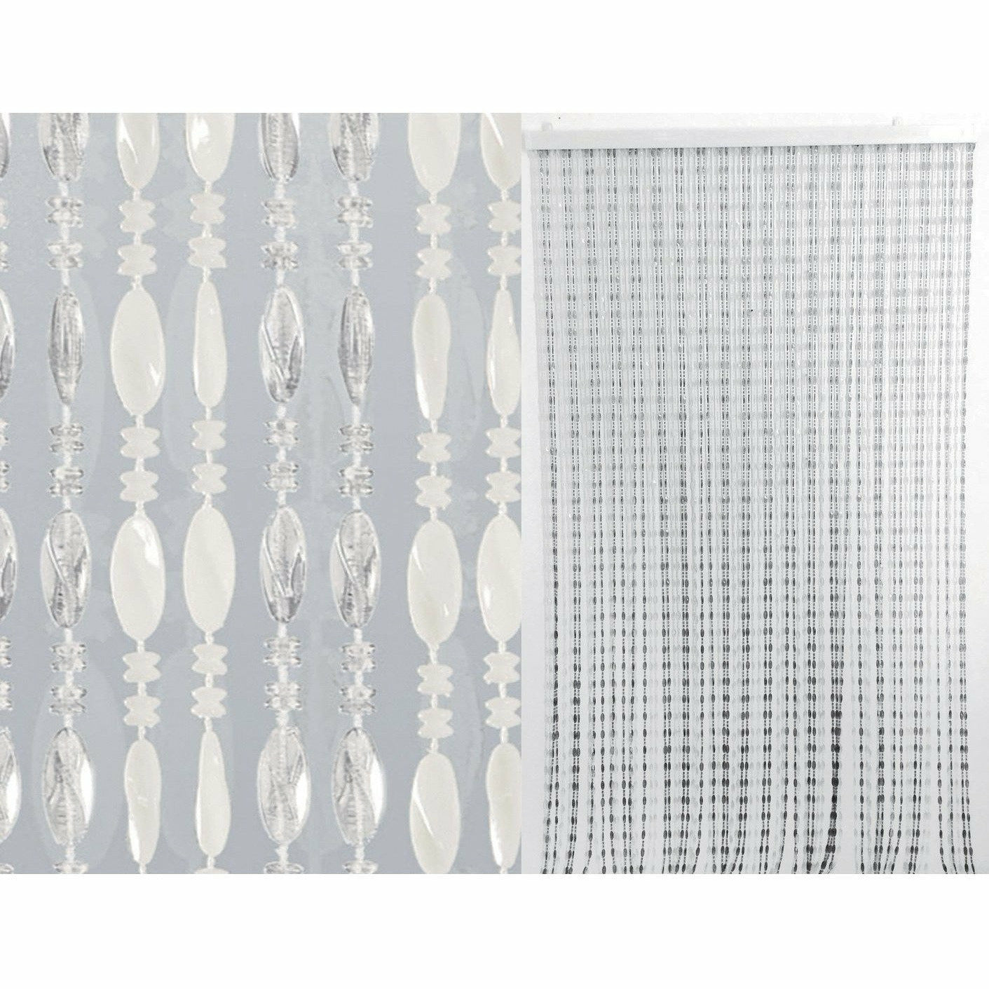 VESTIAMO CASA GIARDINO - Tenda a fili con perline bianco/ghiaccio con supporto in alluminio h230x120 cm